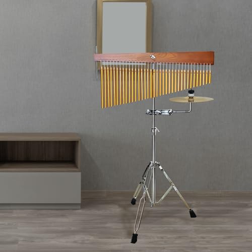 Adjustable Height Wind Chime Single-row Percussion Chime wtih Collapsible Tripod Stand Bar Chime for Class Yoga (36 Note Chime with Cymbals) - color: 36 Note Chime With Cymbals
