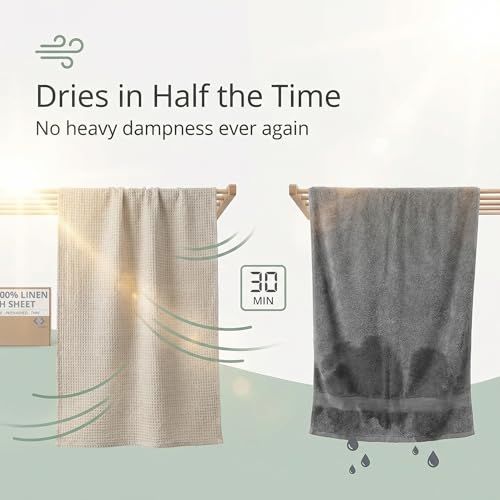 Pure 100% Linen Bath Sheet 35x70-inch - Waffle Weave - Quick Dry - color: Natural Linen, size: Bath Sheet