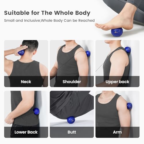 Sportneer Massage Balls for Trigger Point Therapy, Lacrosse Ball with String, Muscle Myofascial Massage Balls for Deep Tissue Release Foot Plantar Fasciitis,Hard Ball for Back Shoulder Relax- Blue
