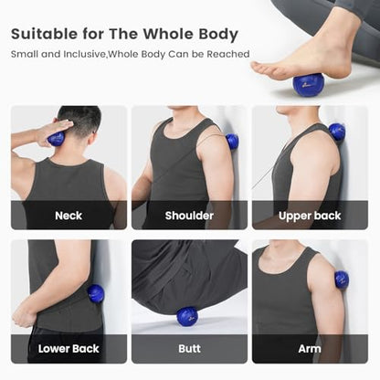 Sportneer Massage Balls for Trigger Point Therapy, Lacrosse Ball with String, Muscle Myofascial Massage Balls for Deep Tissue Release Foot Plantar Fasciitis,Hard Ball for Back Shoulder Relax- Blue