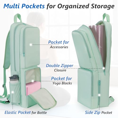 VISEMAN Yoga Mat Bag Carrier Waterproof Yoga Backpack with Multi Pockets, Lightweight Adjustable Yoga Bag for Mat, Yoga Blocks, Yoga Accessories - color: Cyan