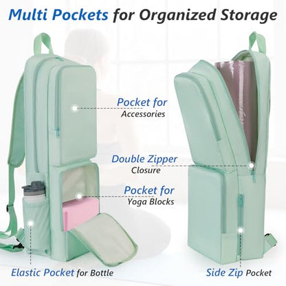 VISEMAN Yoga Mat Bag Carrier Waterproof Yoga Backpack with Multi Pockets, Lightweight Adjustable Yoga Bag for Mat, Yoga Blocks, Yoga Accessories - color: Cyan