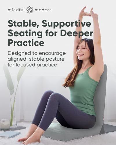 Mindful Modern Folding Pro Meditation Chair - Adjustable Meditation Seat with Back Support and Half Moon Buckwheat Meditation Cushion - Comfortable Mindfulness Living Room Floor Chair - color: Slate Grey