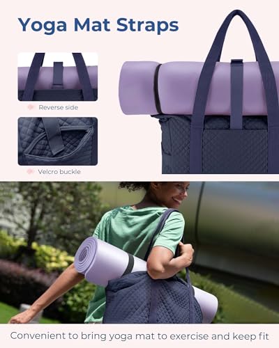 BAGSMART Crush Tote Bag for Women, 20L Puffer Work Tote with Zipper, Travel Essentials Quilted Nurse Hospital Bag - color: Navy Blue