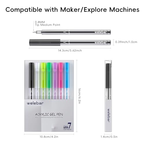 0.8mm Acrylic Gel Pen Set, Compatible with Cricut Maker 3/Maker 4/Maker/Explore 3/4/5/Air 2/Air, 7 Pack Medium Point Pens for Writing, Drawing, DIY Crafts - color: Acrylic