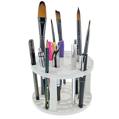 U.S. Art Supply Plastic Artist Round 50 Hole Paint Brush Holder & Organizer | Holds Paintbrushes, Makeup Cosmetic Brushes, Pencils, Pens, Markers, Art Tools, Desk Stand - Students, Teachers - size: 50 Hole