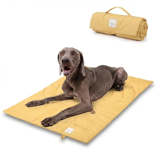 Lightly Padded Roll-Up Travel Dog Mat Settle & Place Training - color: Yellow, size: Medium(37.4"x25.6")