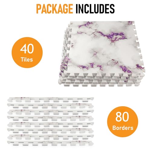 HomeCube USA 3/8 Inch Thick Interlocking Purple Marble Foam Floor Tiles for Home, Office, Workout Equipment Space Commercial Anti-Fatigue Flooring Padding 24x24 in, Purple Marble, 160 Sq Ft-40 Tiles - color: Purple Marble, size: 160 Sq Ft (40 Tiles)