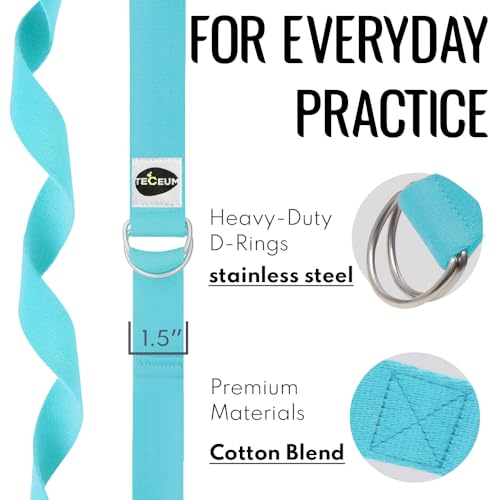 TECEUM 2 IN 1 Yoga & Mat Strap for Stretching – Cotton – 6/8/10 ft - color: Blue, size: 10 ft