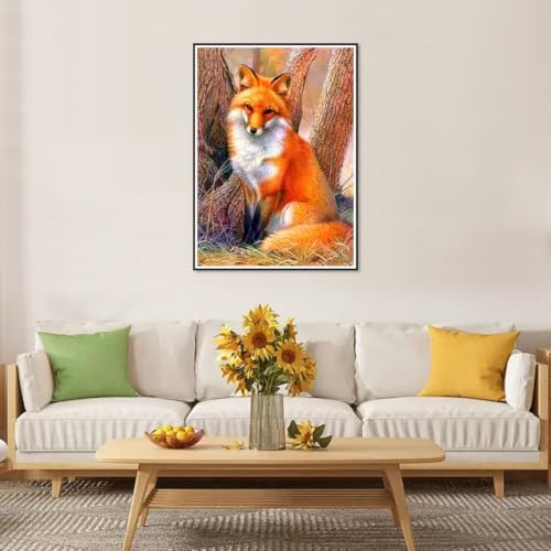 hill froeistung 5D Yellow Fox Diamond Art Painting Kits for Adults | Landscape,Tree Diamond Art, DIY Full Drill Diamond Art Painting Set for Home Wall Decor Gifts (12X16 inch) - color: HF-A032