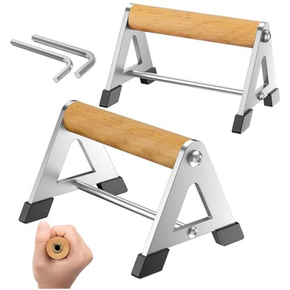 Push Up Stand, Pushup Handles for Strength Training, Heavy-duty Stainless Steel Push Up Bars Gym Exercise Equipment, Hold Up to 500lbs, 1 Pair - color: Wooden handle Silver