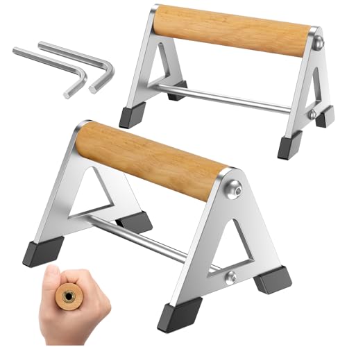 Push Up Stand, Pushup Handles for Strength Training, Heavy-duty Stainless Steel Push Up Bars Gym Exercise Equipment, Hold Up to 500lbs, 1 Pair - color: Wooden handle Silver