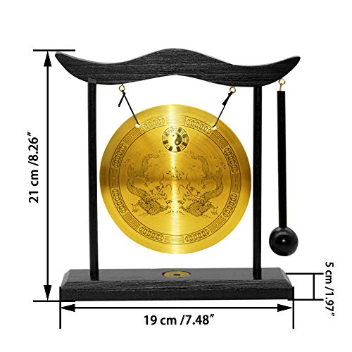 Hooshing Brass Gong Desktop Zen Art Feng Shui Decor, Dragon Pattern - style: Double Dragon