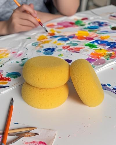 WAFJAMF 8 Pcs 3 Inch Round Painting Sponge Artist Pottery Clay Art Crafts | Synthetic reusable elasticity soft yellow sponges for acrylic watercolor face, ceramics sculpting, leather care & shoes - size: 8 Pcs
