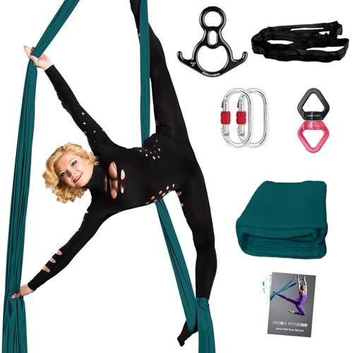 PRIOR FITNESS Pro Aerial Silks Kit, SGS&CE Certified, 9/15/20Yards | Thick Low Stretch 100% Nylon Fabric w/3126 lbs MBL, Eco-Friendly & Fade Resistant, W/Rigging Hardware, Solid Colors - color: Dark Green, size: L(20 Yards)
