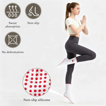 Women's Pilates Grip Socks, Ruffle Non Slip Bow Pattern Yoga Socks | Grippy, Frilly Trim, Embroidery, Crew Length, Soft Cotton, Arch Support, for Barre Ballet Dance Workout Hospital Home Gifts - color: E01-white(cherry) + White(avocado)