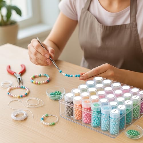 Embroidery Diamond Storage Box, 30PCS Big Clear Plastic Bead Containers with Silicone Funnel for Jewelry Painting DIY Art Craft Rhinestones Sewing Cosmetic Nail Glitter Powder - size: 6.5 x 5.5 x 2inches
