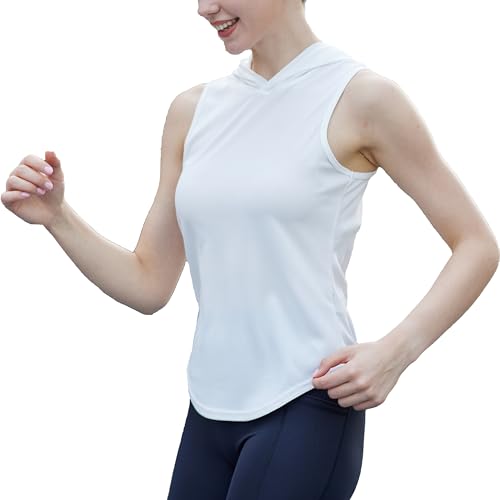 Womens Workout Hooded Tank Yoga Tops Running Shirts Quick Dry Gym Sleeveless Hoodie - color: 1 Pack: White, size: X-Large