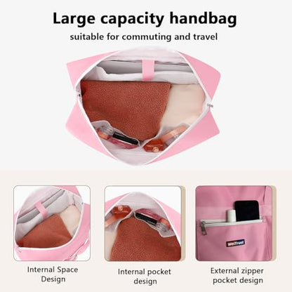Gym Bag for Women Men, Water-Resistant Duffle Bag for Travel Sports, Lightweight Carry On Bag with Handles and Detachable Shoulder Strap - color: Pink
