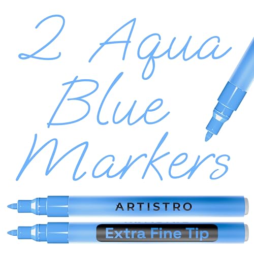 ARTISTRO Light Blue Acrylic Paint Markers - 0.7mm Extra Fine-Tip - Set of 2 | Aqua Paint Pens, Perfect for Crafting, Art Projects, & More - color: Light Blue, style: Extra Fine