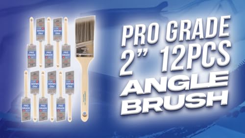 Pro Grade Paint Brushes, 2 Inch Angle Paint Brush, Walls & Trim, 12 Pack | Sash, cut-in & detail work | Furniture, cabinets & doors | Interior & exterior | Latex, oil & stain | Medium stiff bristles - size: 2 inches