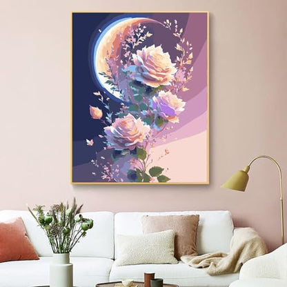 ZRIZQ Paint by Numbers Kit for Adults Beginner,Flowers Moon,16x20 | Full set with wooden brushes,rolled canvas,rich paints.Calming activity.Beginner friendly.Just open and paint. - color: 16"X20"Rolled Canvas(Frameless)-Flowers 12