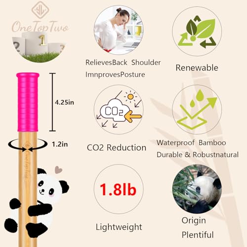 5ft Yoga Stick from Natural Bamboo with Non-Slip Handle-Stretching Stick for Mobility, Flexibility,Exercise,Workout, Physical Therapy,Pilates,Balance Fitness-Access Online Video Guide Without Any Info - color: Pink Ends5ft