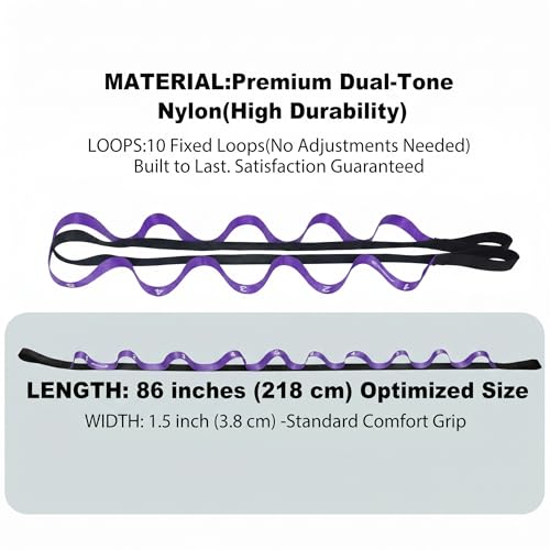 Acozycoo Stretching Strap with Loops for Physical Therapy,Knee,Calf,Back - color: Purple, size: Length: 86 Inch, Width: 1.5 Inch