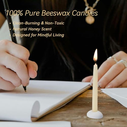 20 Minute 100% Pure Beeswax Candles, Mini Mindful Meditation Taper Candles, Smokeless & Dripless with Holder for Yoga, Prayer, Relaxation (White,24 Pack) - color: White