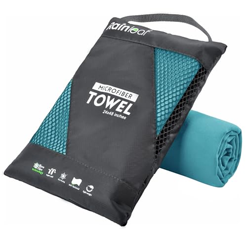 Rainleaf Microfiber Towel Quick Dry Camping & Travel & Gym Towel. Compact - color: Peacock Blue, size: 32.00" x 16.00"