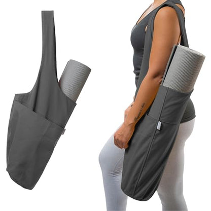 Yogiii Yoga Mat Bag | The ORIGINAL YogiiiTote | Yoga Mat Carrier Tote Sling w/Large Side Pocket & Zipper Pocket | Fits Most Size Mats - color: Ash Gray