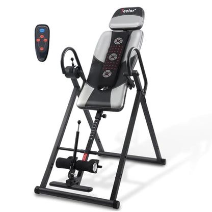 Teclor Inversion Table,Advanced Heat and Massage Function,Strength Training Inversion Table for Back Pain Relief,Heavy Duty Inversion Table 350 lbs Capacity with Wider and Thickened Backrest - color: 실버/블랙.