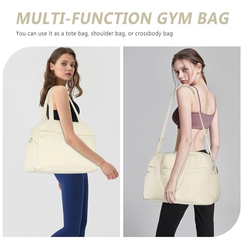 Sports Gym Bag for Women, Travel Duffle Bag with Shoe Compartment & Wet Pocket, Fitness Yoga Bag - color: S-Beige
