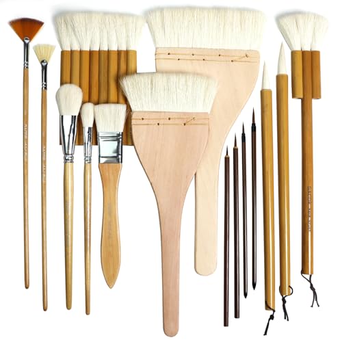 Pottery Brush Set, 15PCS Ceramic Glaze Brushes with Hake Brushes & Storage | Professional pottery tools with hake glazing brushes, liner, fan and mop brushes for glaze, underglaze, ceramics and clay