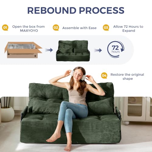 MAXYOYO Adjustable Folding Sofa Bed Couch with 2 Pillows, Dark Green - color: Dark Green