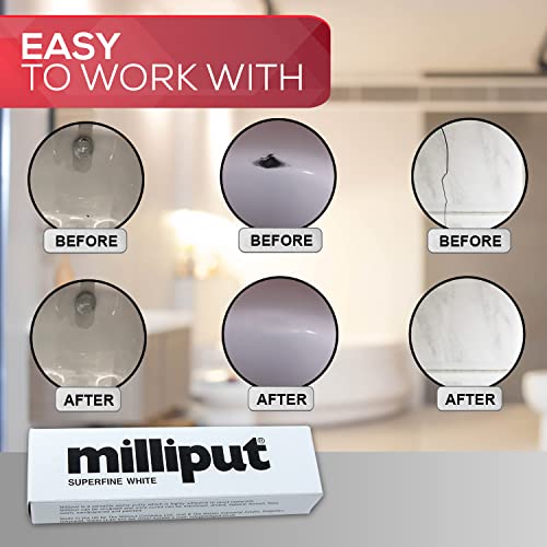 Milliput Superfine White Epoxy Putty 10 Pc Kit - Ceramic & Porcelain Repair | Fixes sinks, tubs, tiles and stone. Includes 6 double ended sculpting tools, sanding sponge, 2 pairs gloves and tips card