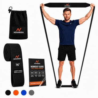 76 Inch Fabric Resistance Band for Strength Training, Mobility, and Stretching, Non-Slip Workout Band for Athletes, Home Gyms, Yoga, and Physical Therapy - color: Black