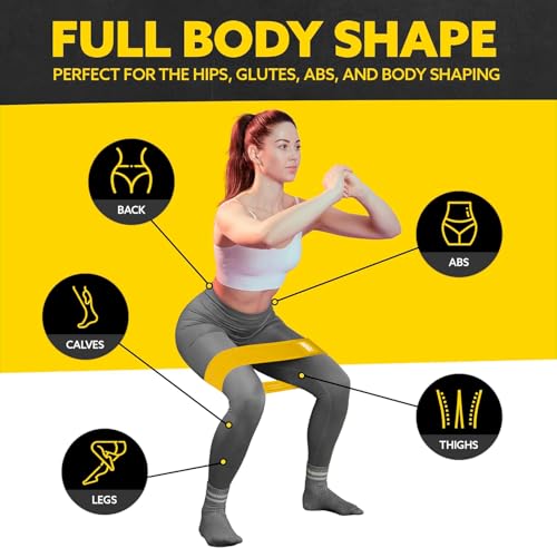 Fabric Resistance Bands for Working Out, 3-Pack for Legs and Glutes - color: Medium Yellow