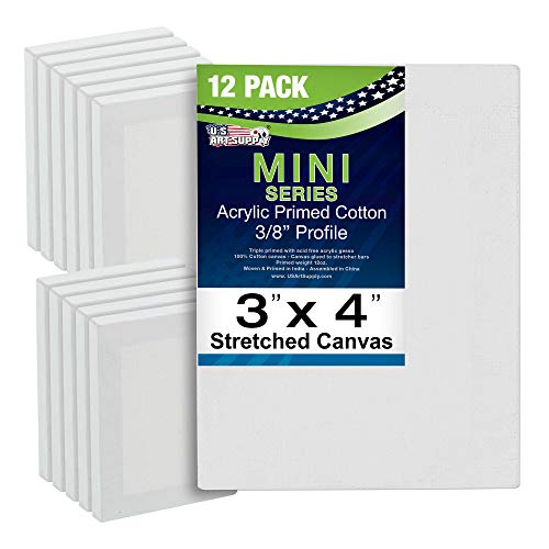 U.S. Art Supply 3x4 Mini Canvases for Painting, 12 Pack Bulk | Small Stretched Artist Canvas Professional Primed - Ideal for Arts & Crafts - size: 3" x 4" - Pack of 12