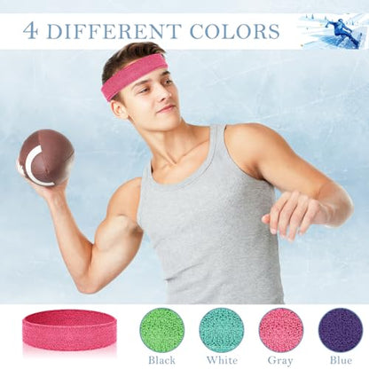 4 Pack Cotton Terry Sweat Headbands for Men Women Running Gym - color: Pink/Green/Sky Blue/Purple