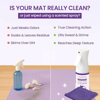 Flexies Foaming Yoga Mat Cleaner Spray Kit, Plant Based Non Toxic Mat Cleaner with Brush and Microfiber Cloth, Yoga Essentials for Women and Men, Pilates Mat Care, Lavender - color: Lavender