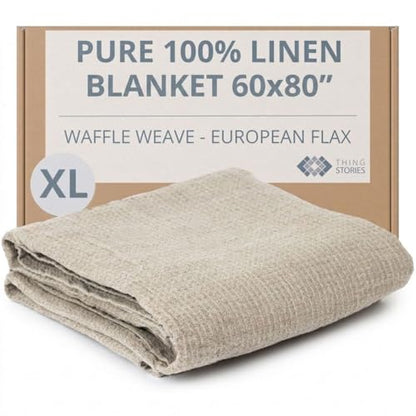 100% Pure Flax Linen Blanket – 60x80-inch Oversized Linen Throw Blanket - color: Natural Linen, size: Beach Blanket