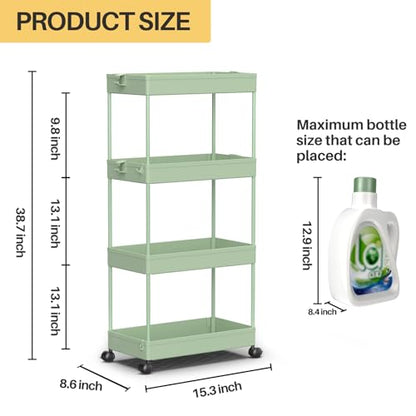 SPACEKEEPER 4 Tier Rolling Cart, Bathroom Cart Organizer with Wheels, Green - color: Green, size: 4 Tier