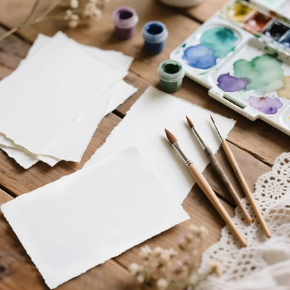 30 Sheets Watercolor Paper, 300 GSM Thick Textured Cotton Paper - 4 x 6 Inch Deckled Edge Handmade Paper for Painting, Calligraphy, Wedding Invitations, Greeting Cards, DIY Crafts