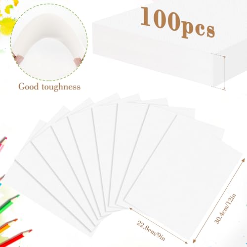100PCS 9x12 Watercolor Paper Bulk, 140lb/300g Cold Press Thick Water Color Paper Pad for Child Adult, White Art Paper for Drawing Painting Markers Gouache, Textured Cotton Paper Sheets - color: White-100pcs, size: 9x12