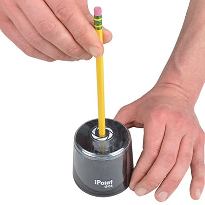 Westcott iPoint Dot Battery Pencil Sharpener | Compact & Battery Powered with Stainless Steel Blades, EZ View Shavings Reservoir, Home, Office, School or Classroom