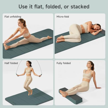 12-Fold POE Yoga Mat 75x26x0.4 Inches - color: Dark green+Dark grey