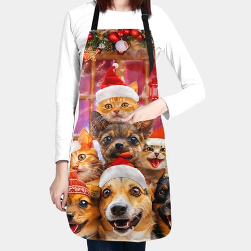 Giwawa Unisex Adult Apron Waterproof Stain Resistant Kitchen Cooking Apron with 2 Pockets for BBQ Grill Painting - color: Christmas Animal