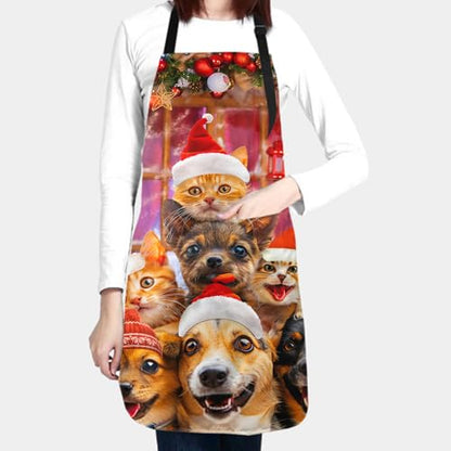 Giwawa Unisex Adult Apron Waterproof Stain Resistant Kitchen Cooking Apron with 2 Pockets for BBQ Grill Painting - color: Christmas Animal