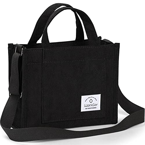 WantGor Tote Bag for Women, Corduroy Crossbody Bags Shoulder Handbag - color: Black